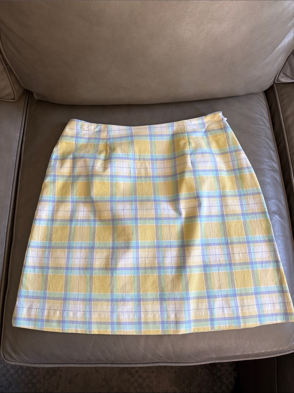 Vintage 90’s TheLimited Yellow Plaid A-Line Skirt with Pastel Blue & Lilac Check